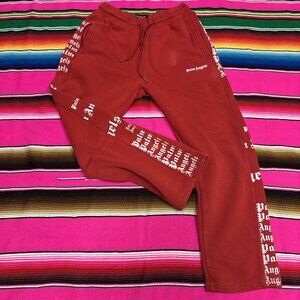 Palm Angels Pants Womens L Red Sweatpants Logo‎ All Over Side Print Italy